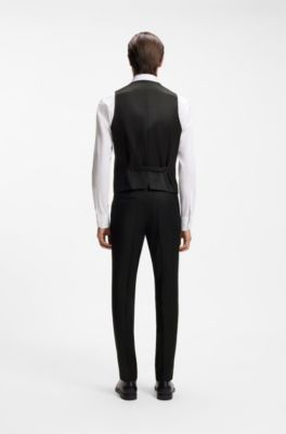 Gilet Slim en serg&eacute; de laine vierge stretch, Noir