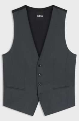 BOSS ONE Slim-fit waistcoat in virgin-wool serge, Dark Grey