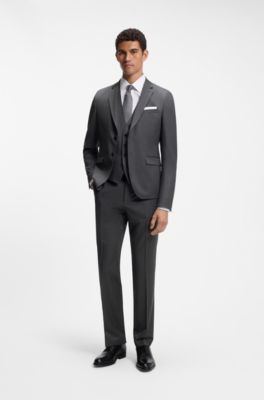 BOSS ONE Slim-fit waistcoat in virgin-wool serge, Dark Grey
