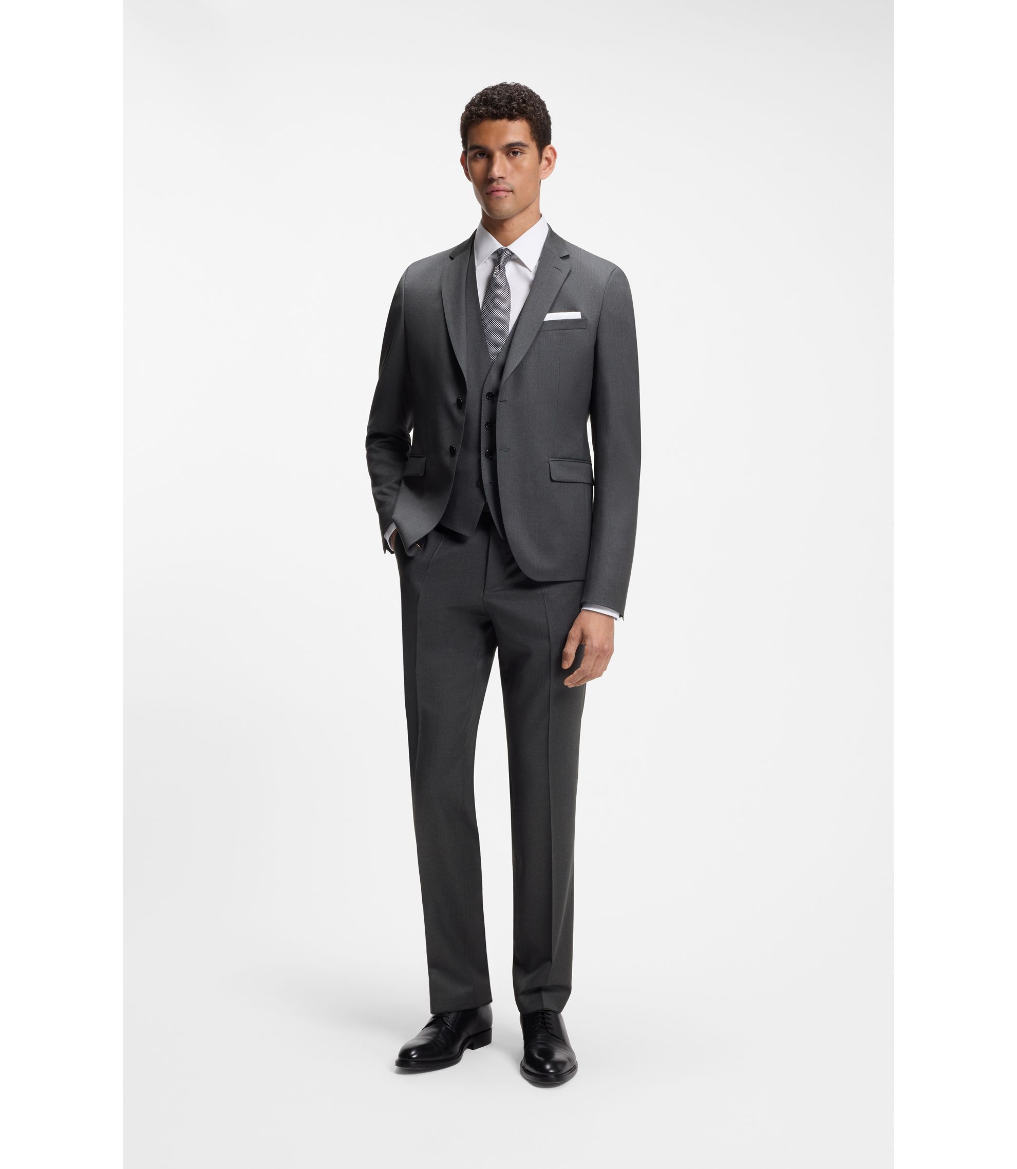 BOSS - BOSS ONE Slim-fit waistcoat in virgin-wool serge - Dark Grey