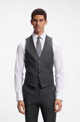 BOSS ONE Slim-fit waistcoat in virgin-wool serge, Dark Grey
