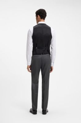 BOSS ONE Slim-fit waistcoat in virgin-wool serge, Dark Grey