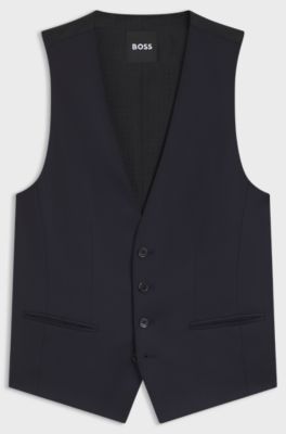 Slim-fit waistcoat in virgin-wool serge, Dark Blue