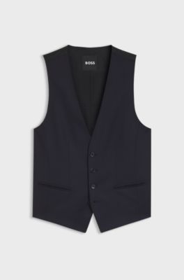 BOSS ONE Slim-fit waistcoat in virgin-wool serge, Dark Blue