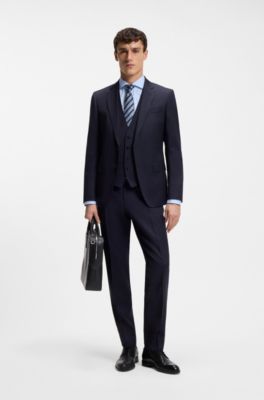 BOSS ONE Slim-fit waistcoat in virgin-wool serge, Dark Blue
