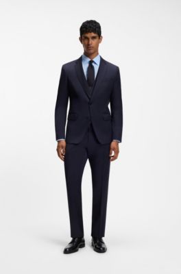 BOSS ONE Slim-fit waistcoat in virgin-wool serge, Dark Blue