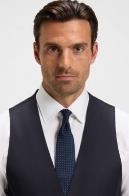 버진 울 서지 슬림 핏 웨이스트코트, 다크 블루