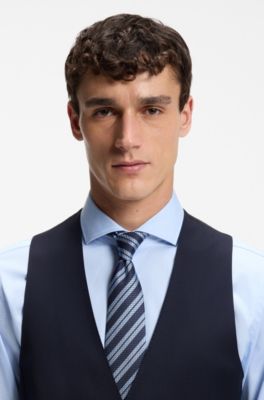 BOSS ONE Slim-fit waistcoat in virgin-wool serge, Dark Blue