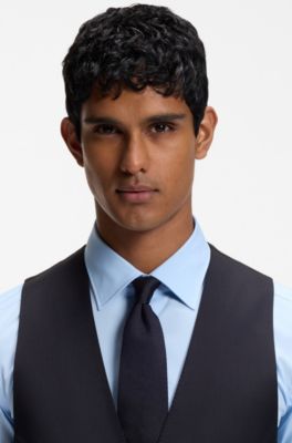 BOSS ONE Slim-fit waistcoat in virgin-wool serge, Dark Blue