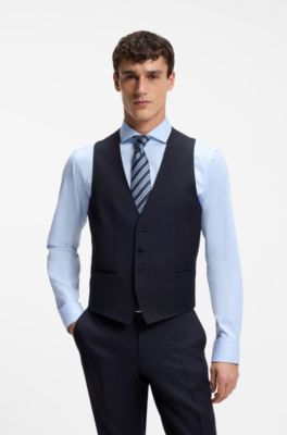 BOSS ONE Slim-fit waistcoat in virgin-wool serge, Dark Blue