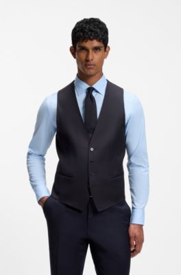 BOSS ONE Slim-fit waistcoat in virgin-wool serge, Dark Blue
