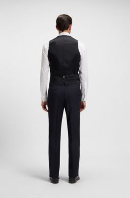 Slim-fit waistcoat in virgin-wool serge, Dark Blue