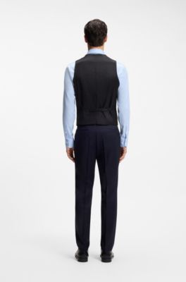 BOSS ONE Slim-fit waistcoat in virgin-wool serge, Dark Blue