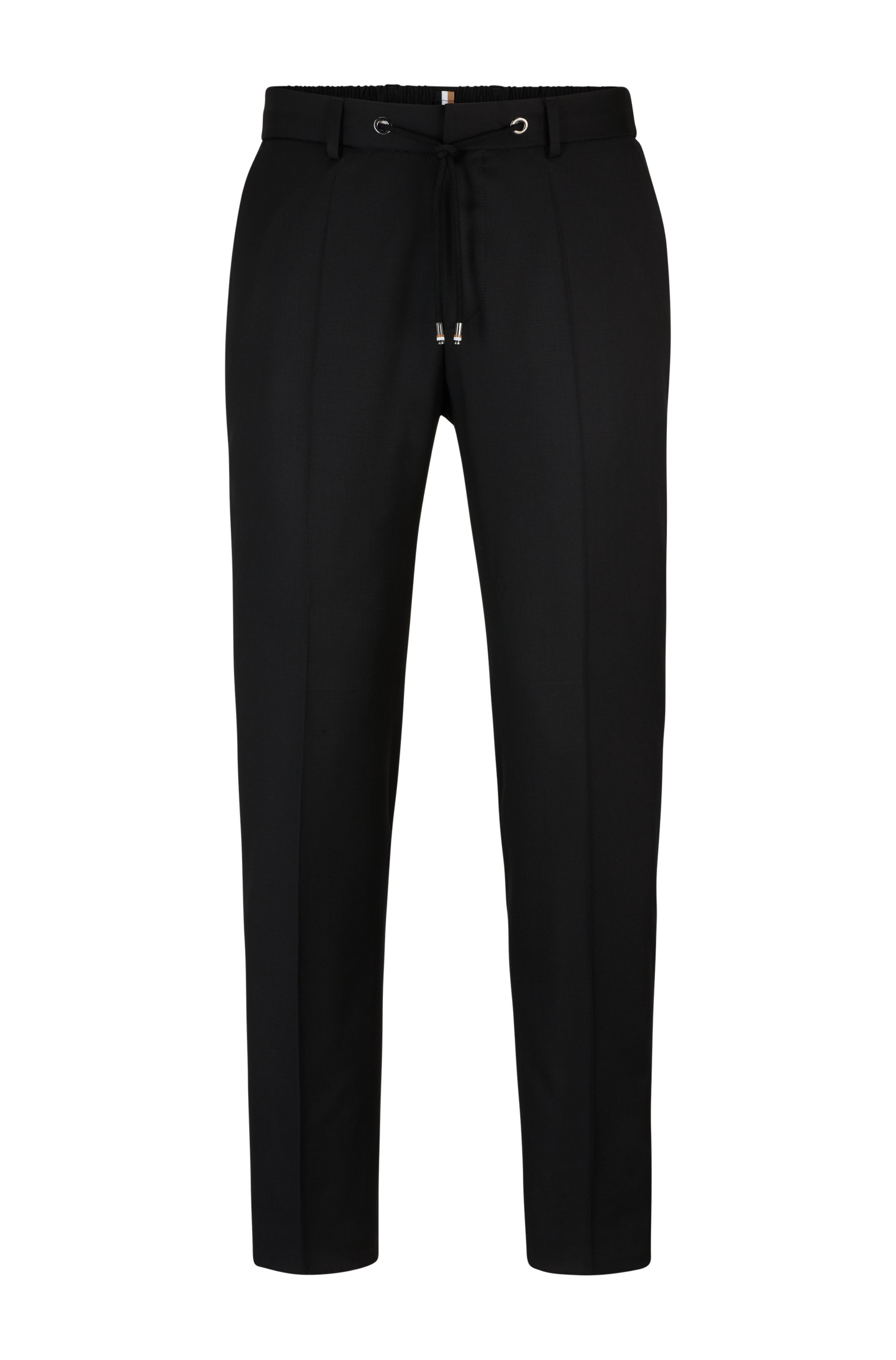 Pantalones con cordón en sarga de lana virgen, Negro