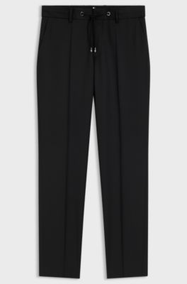 Slim-fit trousers in virgin-wool serge, Black