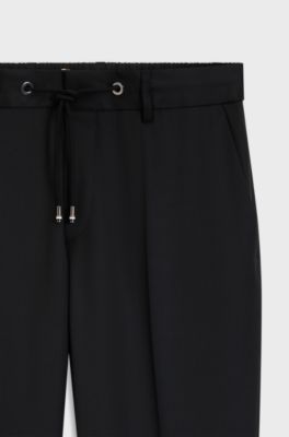 BOSS ONE Slim-fit trousers in virgin-wool serge, Black