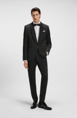 BOSS ONE Slim-fit trousers in virgin-wool serge, Black