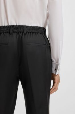 BOSS ONE Slim-fit trousers in virgin-wool serge, Black