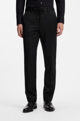 BOSS ONE Slim-fit trousers in virgin-wool serge, Black
