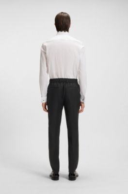 BOSS ONE Slim-fit trousers in virgin-wool serge, Black