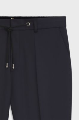 BOSS ONE Slim fit bukser i serge af ny uld, M&oslash;rkebl&aring;
