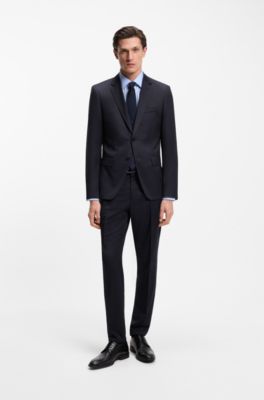Slim-fit trousers in virgin-wool serge, Dark Blue