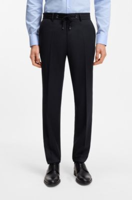 Slim-fit trousers in virgin-wool serge, Dark Blue