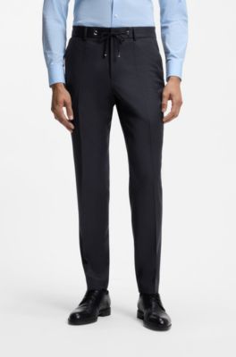 BOSS ONE Slim-fit trousers in virgin-wool serge, Dark Blue