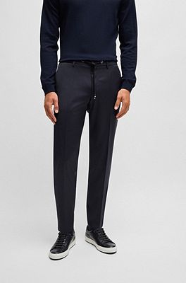 BOSS - Slim-fit trousers in virgin wool with drawstring waist