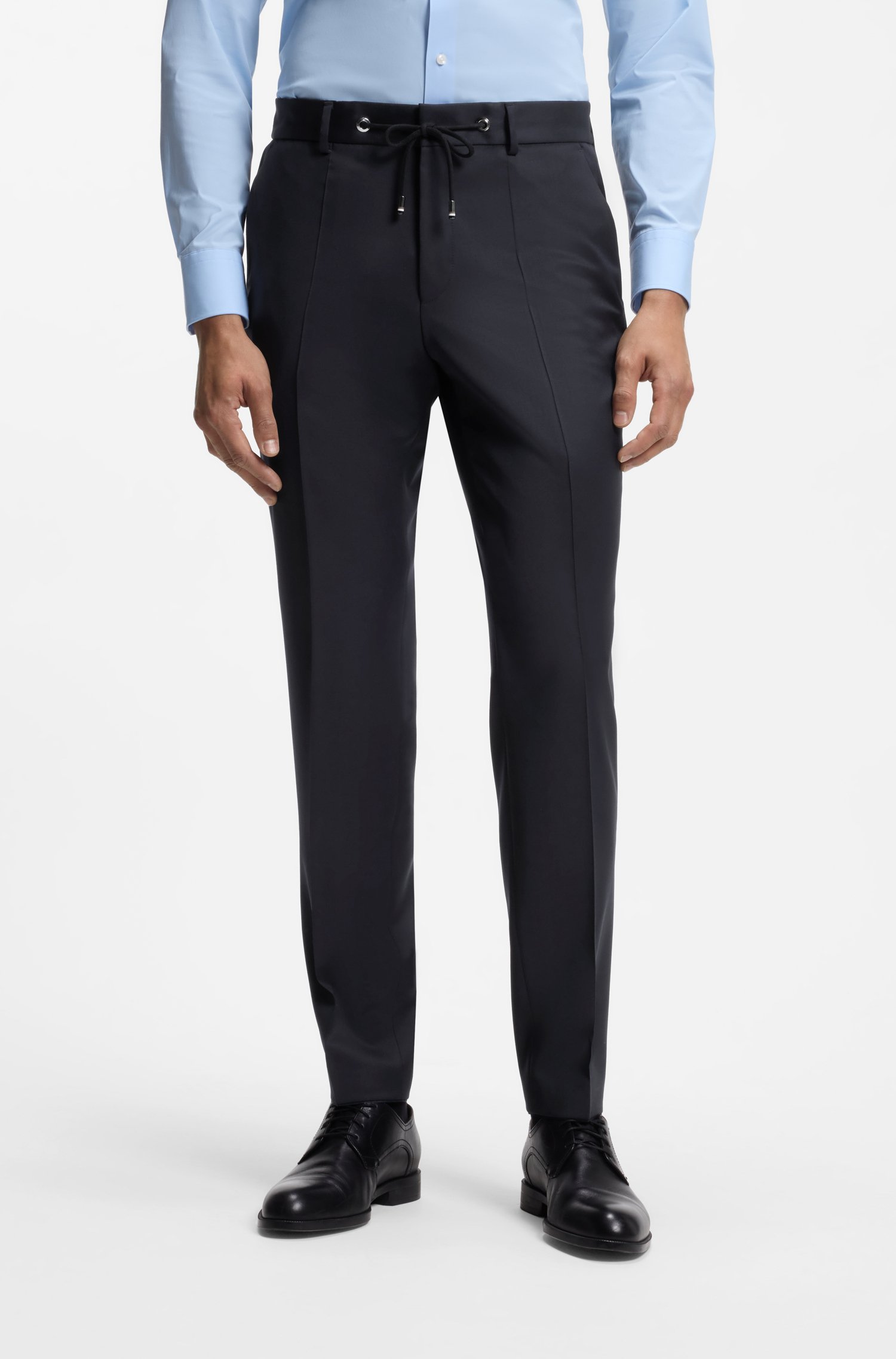 Boss ONE Slim-fit trousers in virgin-wool serge byxor herr