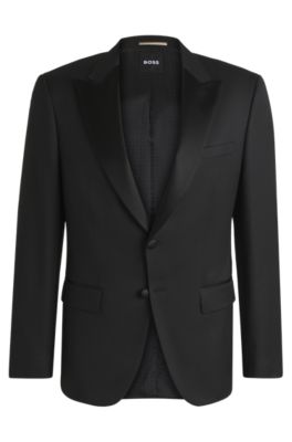 Slim-fit tuxedo jacket in virgin-wool serge, Black