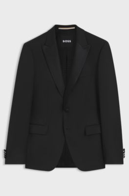 Slim-fit tuxedo jacket in virgin-wool serge, Black