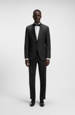 Slim-fit tuxedo jacket in virgin-wool serge, Black
