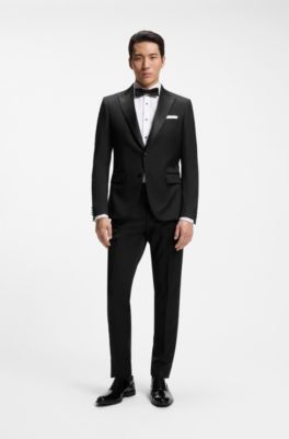 Slim-fit tuxedo jacket in virgin-wool serge, Black