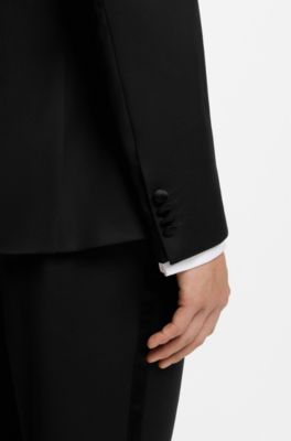 Slim-fit tuxedo jacket in virgin-wool serge, Black