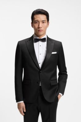 Slim-fit tuxedo jacket in virgin-wool serge, Black