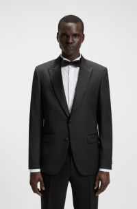 Slim-fit tuxedo jacket in virgin-wool serge, Black