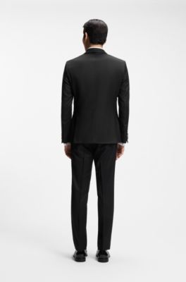 Slim-fit tuxedo jacket in virgin-wool serge, Black