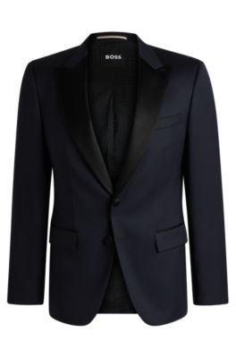 Slim-fit tuxedo jacket in virgin-wool serge, Dark Blue
