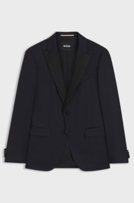 Slim-fit tuxedo jacket in virgin-wool serge, Dark Blue