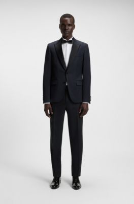 Slim-fit tuxedo jacket in virgin-wool serge, Dark Blue