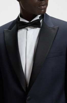 Slim-fit tuxedo jacket in virgin-wool serge, Dark Blue