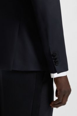 Slim-fit tuxedo jacket in virgin-wool serge, Dark Blue