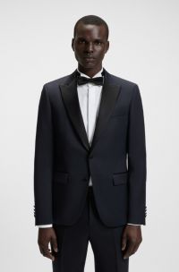 Slim-fit tuxedo jacket in virgin-wool serge, Dark Blue
