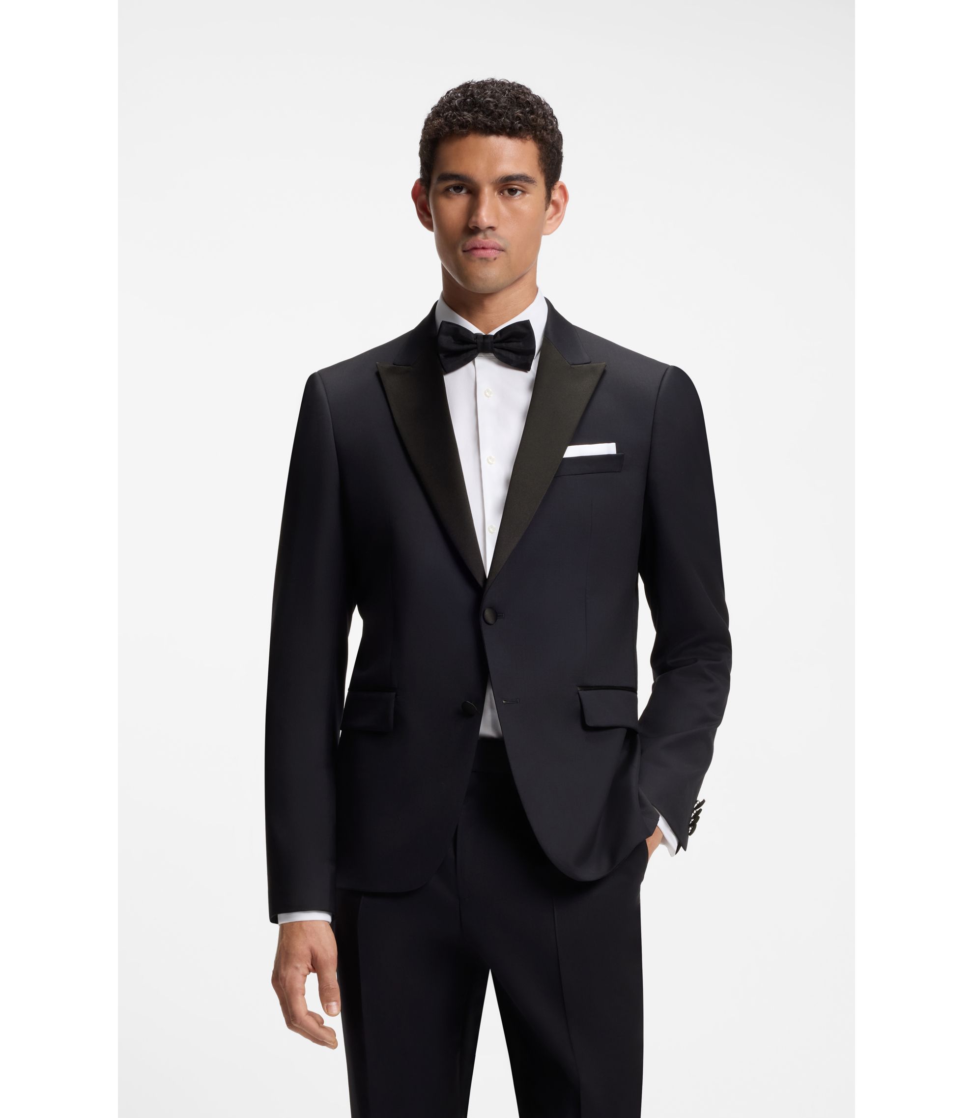 BOSS - Slim-fit tuxedo jacket in virgin-wool serge - Dark Blue
