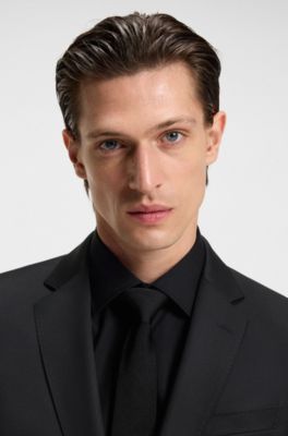 Slim-fit colbert van scheerwollen serge, Zwart