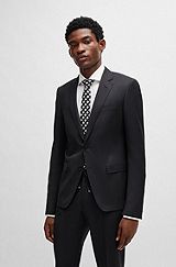 Slim-fit suit jacket in virgin-wool serge, Black