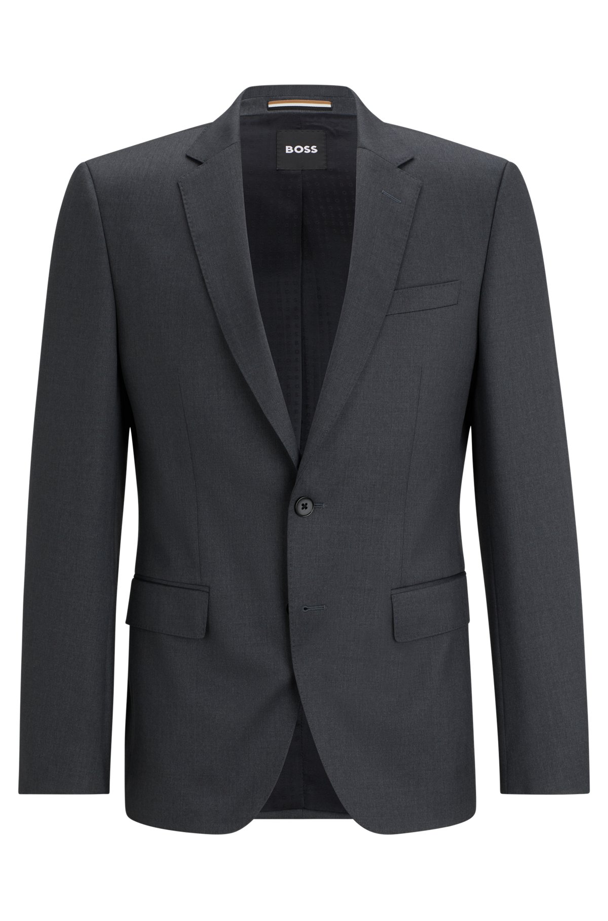 Slim-fit jacket in virgin-wool serge, Dark Grey