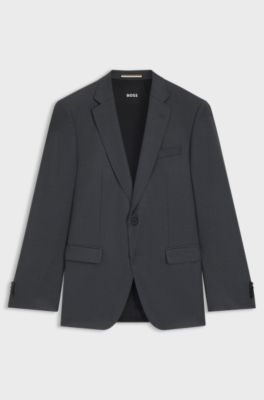 Slim-fit suit jacket in virgin-wool serge, Dark Grey