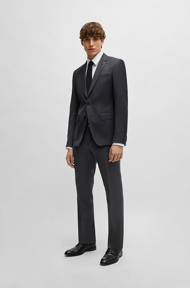 Slim-fit suit jacket in virgin-wool serge, Dark Grey